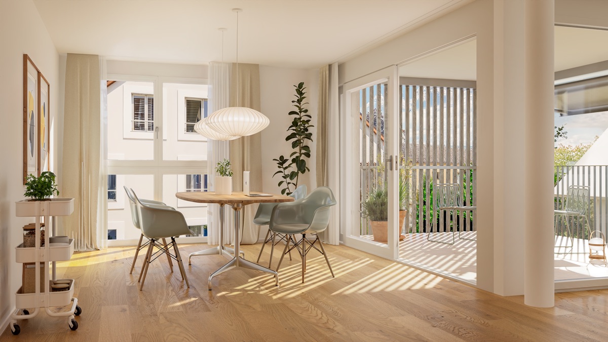 Visualisierung: Essbereich mit Zugang zum Balkon