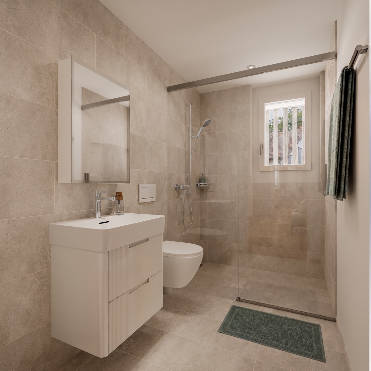 Visualisierung: Badezimmer mit Dusche und Fenster